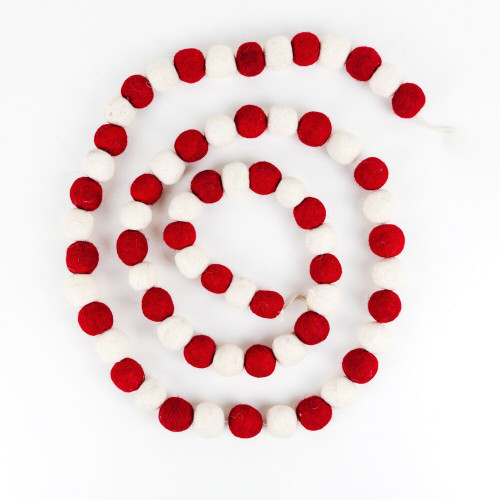 72" Felt Ball Garland, white/red, Valentine's Day and Christmas