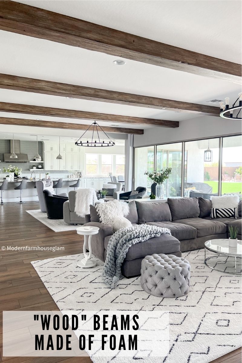 wood foam beams living room home decor at modern farmhouse glam