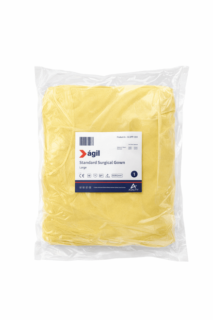 AGIL Isolation Gown, PP 25gsm 120 x 140cm, with Elastic Cuffs Yellow