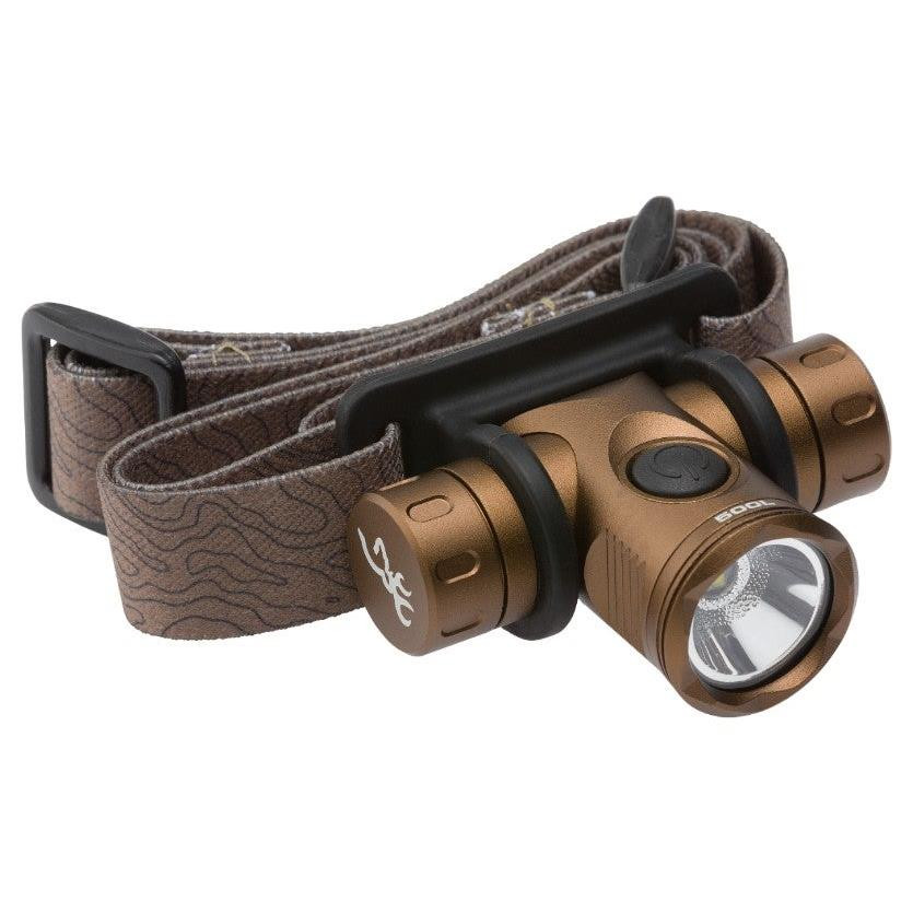 Browning Blackout Elite Dual-Fuel Rechargeable LED Headlamp Bronze Aluminum Body With Tan Strap 860 Max Lumens