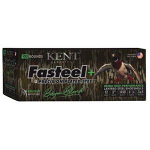 Kent Ammunition Fasteel+ Shotshells 12ga 3" 1-1/4oz - Bayou Blend 3x5 shot - 100 round case - 656308007120