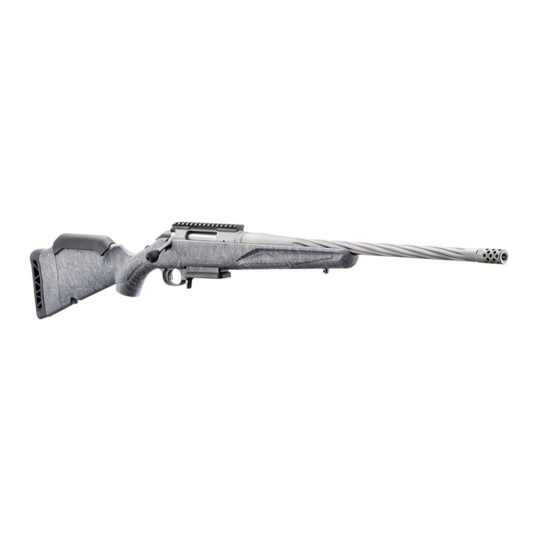 Ruger American Gen 2 308 Win 3+1, 20" Gun Metal Gray Cerakote Spiral Threaded Barrel, Gun Metal Gray Cerakote Receiver w/Picatinny Rail, Gray Splatter Adjustable Synthetic Stock - 736676469024