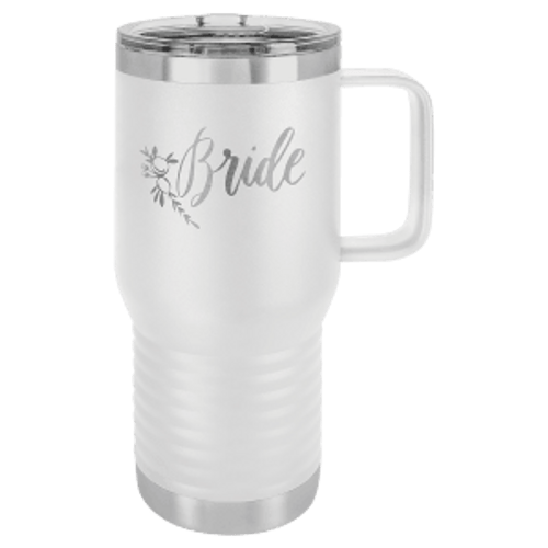 20 OZ WHT P.C. TRAVEL MUG W/HANDLE & SLIDER LID