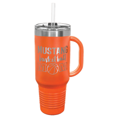 40 oz. Orange Travel Mug with Handle, Straw Included