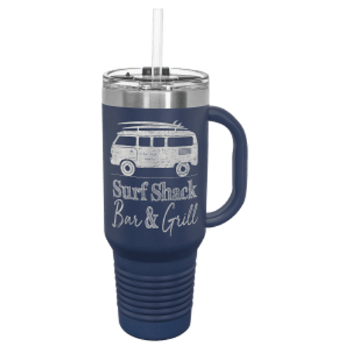 40 oz. Navy Travel Mug with Handle, Straw Included