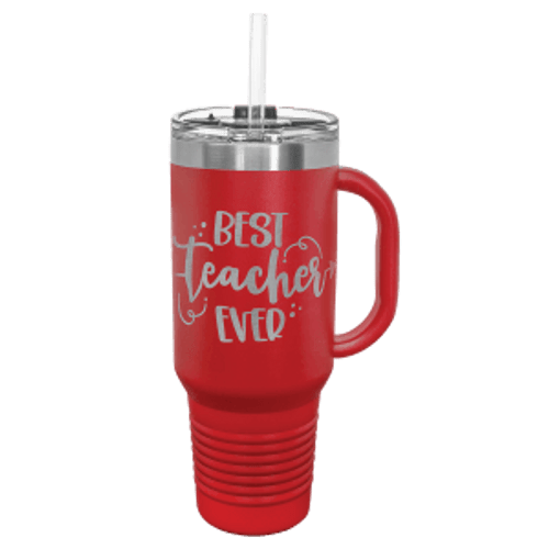40 oz. Red Travel Mug with Handle, Straw Included