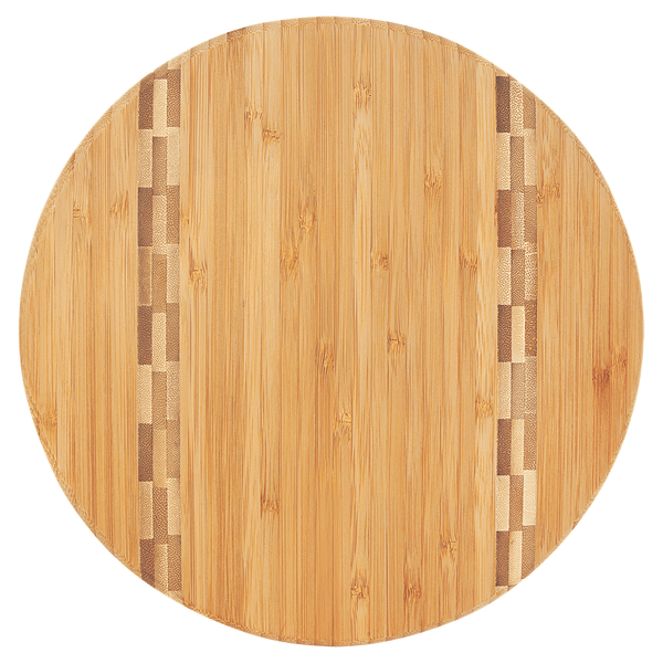 9.75"RND BAMBOO CUT BOARD WITH BUTCHER BLOCK BANDS