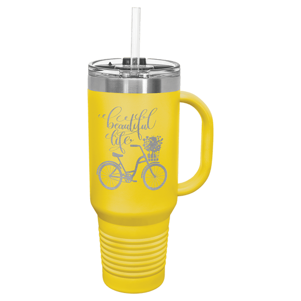 40 oz. Yellow Travel Mug with Handle, Straw Included