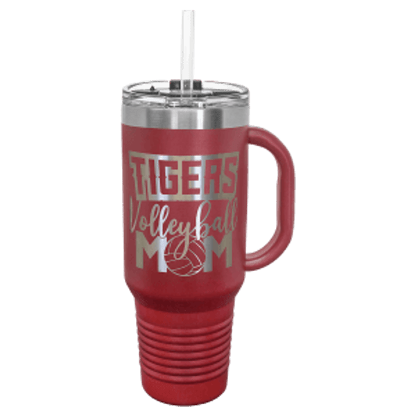 40 oz. Maroon Travel Mug with Handle, Straw Included