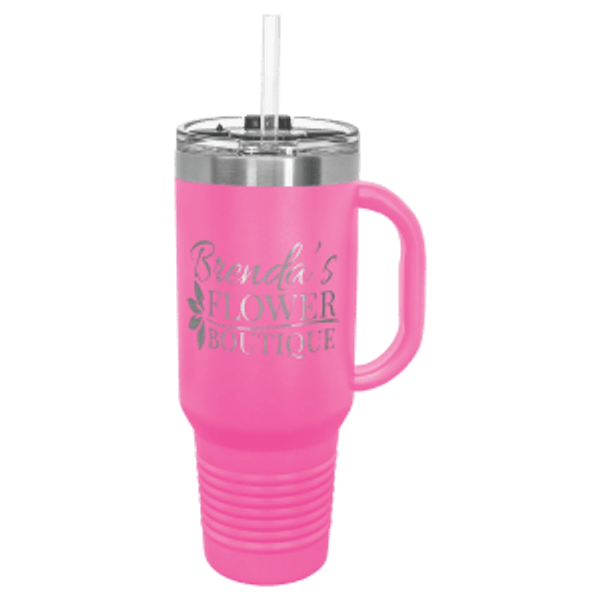 40 oz. Pink Travel Mug with Handle, Straw Included