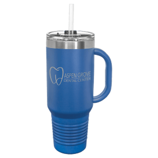 40 oz. Royal Blue Travel Mug with Handle, Straw Included