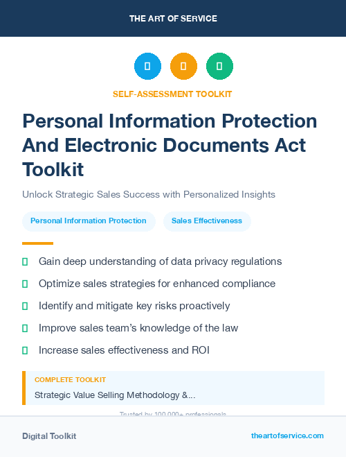Personal Information Protection And Electronic Documents Act Toolkit