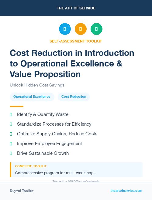 Cost Reduction in Introduction to Operational Excellence & Value Proposition