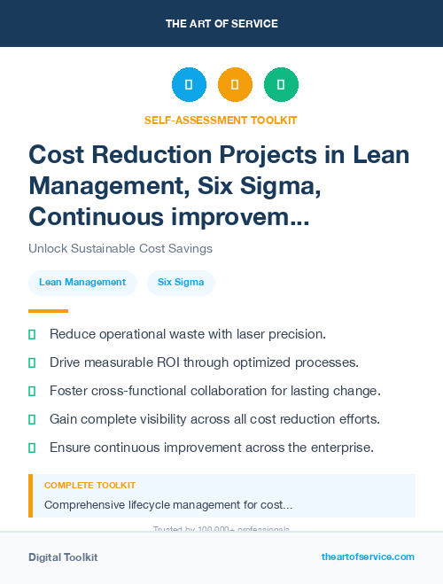 Cost Reduction Projects in Lean Management, Six Sigma, Continuous improvement Introduction