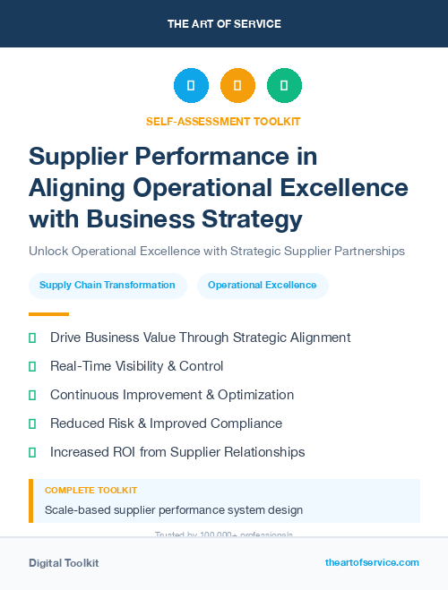 Supplier Performance in Aligning Operational Excellence with Business Strategy