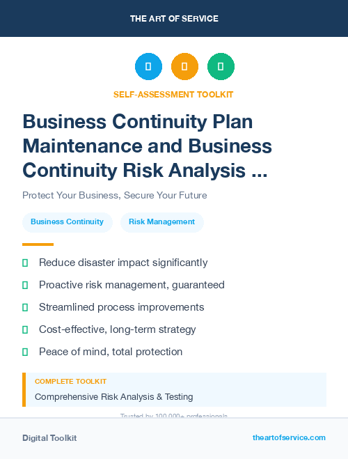 Business Continuity Plan Maintenance and Business Continuity Risk Analysis and Testing Kit
