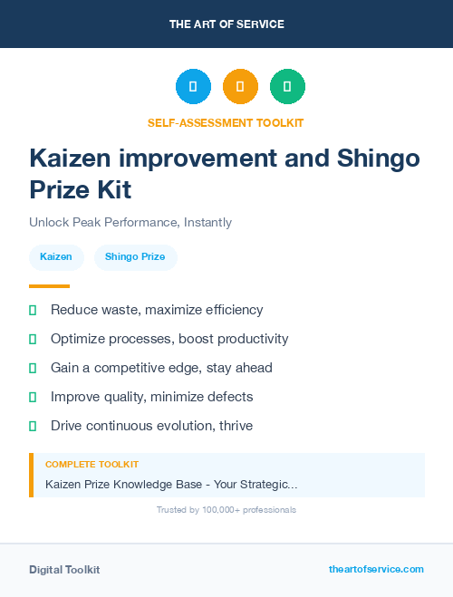 Kaizen improvement and Shingo Prize Kit