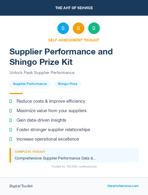Supplier Performance and Shingo Prize Kit