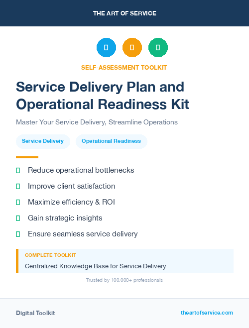 Service Delivery Plan and Operational Readiness Kit