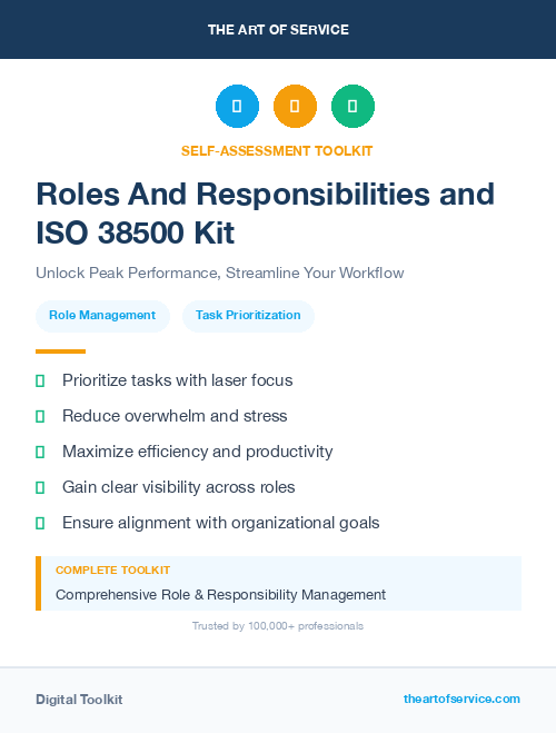 Roles And Responsibilities and ISO 38500 Kit