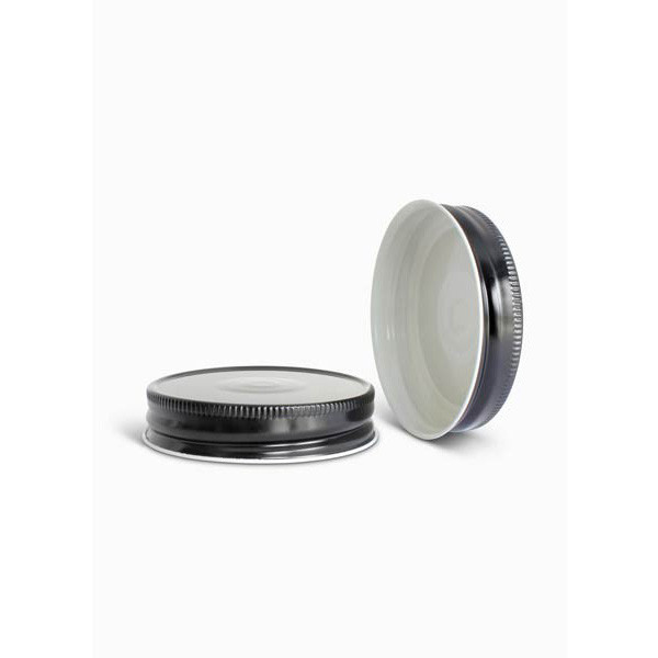70-450 Black Metal Button Lid, Plastisol Lined CT Cap w/ White Interior 3CPLB0702PW