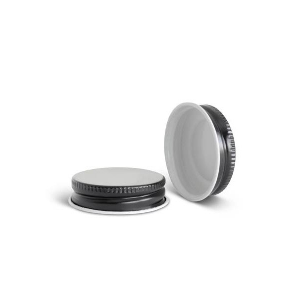 38-400 Black Metal Lid, Plastisol Lined CT Cap w/ White Interior 3CPLB0381PW