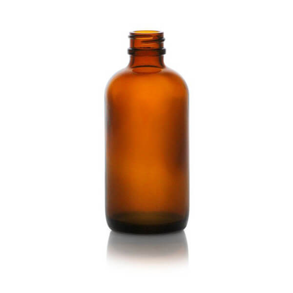 4 oz Amber Glass Boston Round Bottle - 22-400 Finish (Case of 128) 1BR04011SPGC