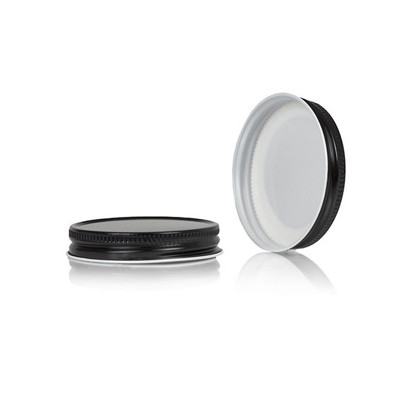 58-400 Black Metal Lid, Plastisol Lined CT Cap w/ White Interior 3CPLB0581PW