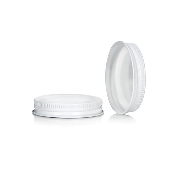 58-400 White Metal Lid, Plastisol Lined Cap w/ White Interior 3CPLW0581PW