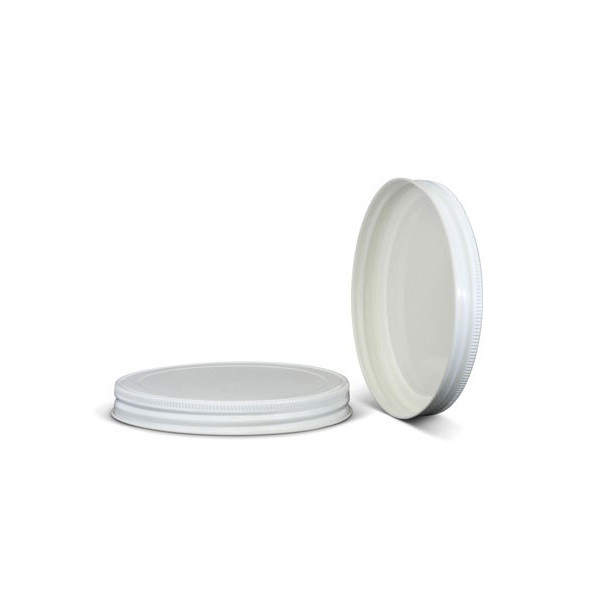110-400 White Metal Lid, Plastisol Lined Cap w/ White Interior 3CPLW1101PW