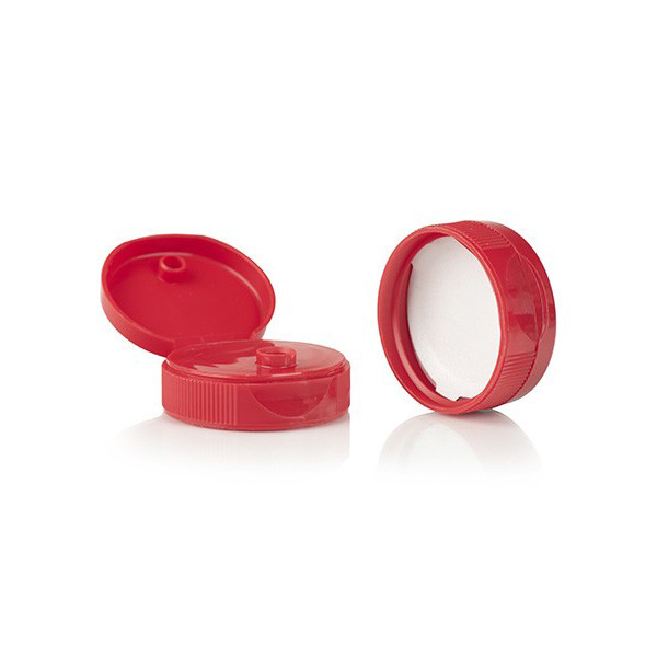 38-400 Red Ribbed Flip Top Cap HIS Liner For PET 2DS03829GB