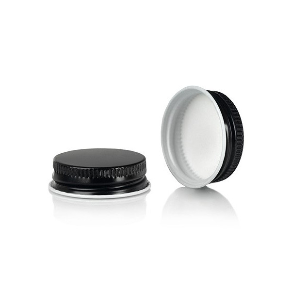 33-400 Black Metal Lid, Plastisol Lined Cap w/ White Edge 3CPLB0331PW