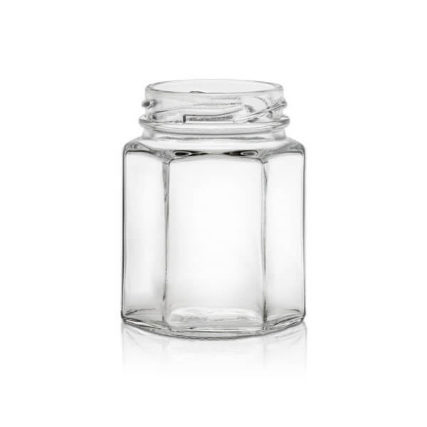 110ml (3.7oz) Glass Hex Jar - 48mm Lug Finish (Case of 12) 1HEXT1101GHG