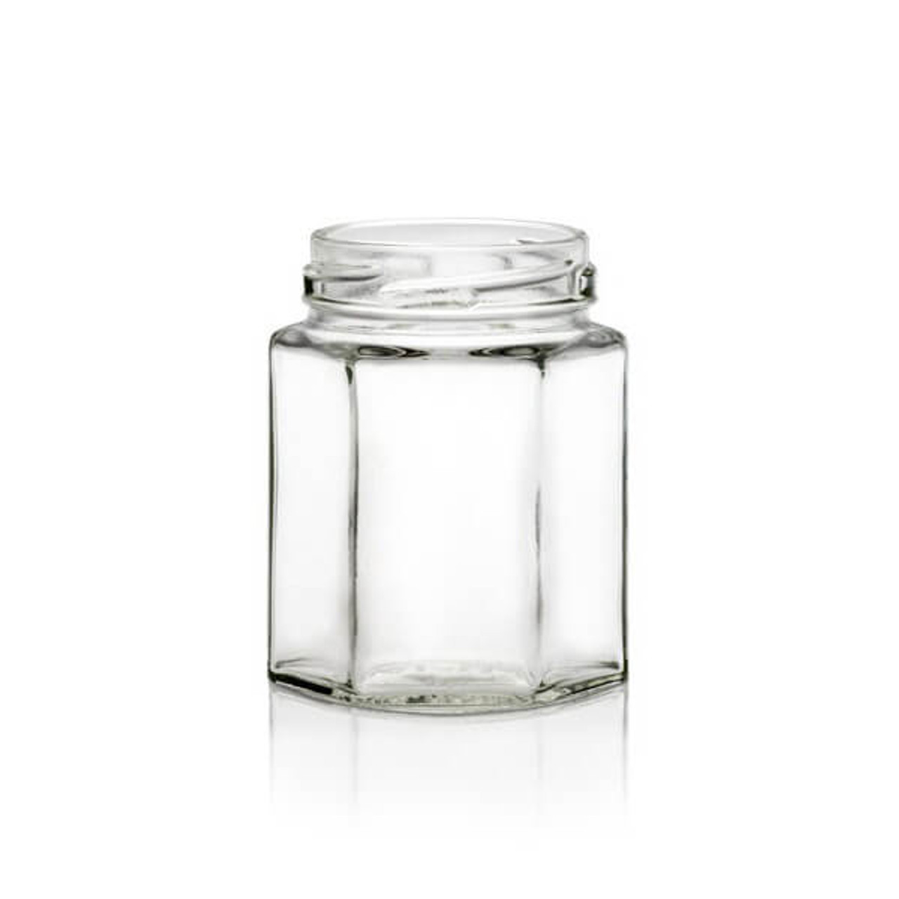 190ml (6.4oz) Glass Hexagon Jar - 58mm Lug Finish (Case of 12) 1HEXT1901GHG