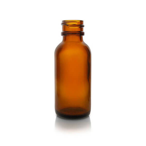 1 oz Glass Amber Boston Round Bottle - 20/400 Finish (Case of 24) 1BR010111