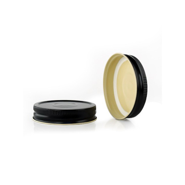 70-450 Black Metal Button Lid, Plastisol Lined CT Cap w/ Buff Interior 3CPLB0702MY