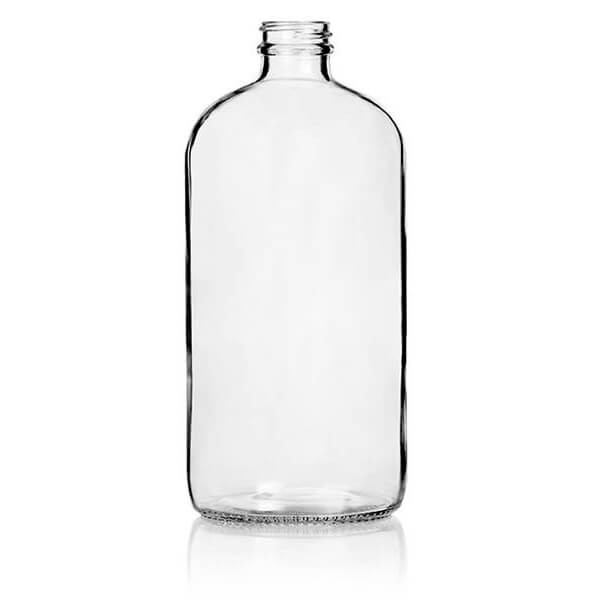 32 oz Clear Glass Boston Round Bottle - 33/400 Finish (Case of 12) 1BR32022SGC