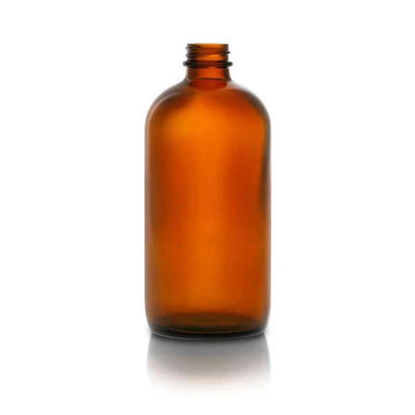 16 oz Amber Glass Boston Round Bottle - 28/400 Finish (Case of 12) 1BR16011SGC