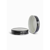 70-450 Black Metal Button Lid, Plastisol Lined CT Cap w/ White Interior 3CPLB0702PW
