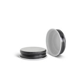 38-400 Black Metal Lid, Plastisol Lined CT Cap w/ White Interior 3CPLB0381PW