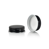 33-400 Black Metal Lid, Plastisol Lined Cap w/ White Edge 3CPLB0331PW