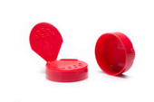 63/485 Red 7-Hole Polypropylene Spice Cap, Unlined 2DS06340CAP