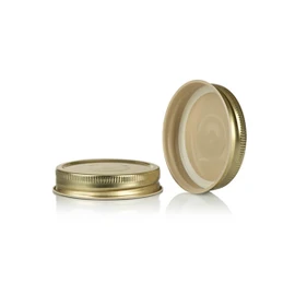 70-450 Gold Metal Button Lid, Plastisol Lined CT Cap, Buff Interior 3CPLG0702MY
