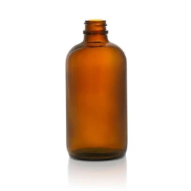 8 oz Amber Glass Boston Round Bottle - 24-400 Finish (Case of 96) 1BR080112SPGC