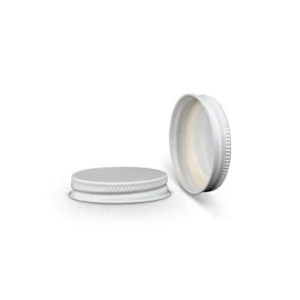 48-400 White Metal Lid, Plastisol Lined Cap w/ White Interior 3CPLW0481PW