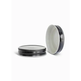 70-450 Black Metal Button Lid, Plastisol Lined CT Cap w/ White Interior 3CPLB0702PW
