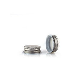 28/400 Silver Metal Lids, Plastisol Lined Cap W/ White Interior 3CPLS0282PW