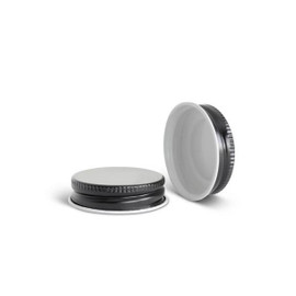 38-400 Black Metal Lid, Plastisol Lined CT Cap w/ White Interior 3CPLB0381PW