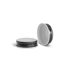 38-400 Black Metal Lid, Plastisol Lined CT Cap w/ White Interior 3CPLB0381PW