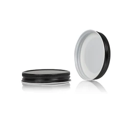 58-400 Black Metal Lid, Plastisol Lined CT Cap w/ White Interior 3CPLB0581PW